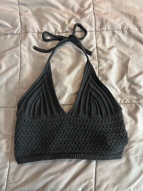 SHEIN Black Knit Crochet Halter Crop Top